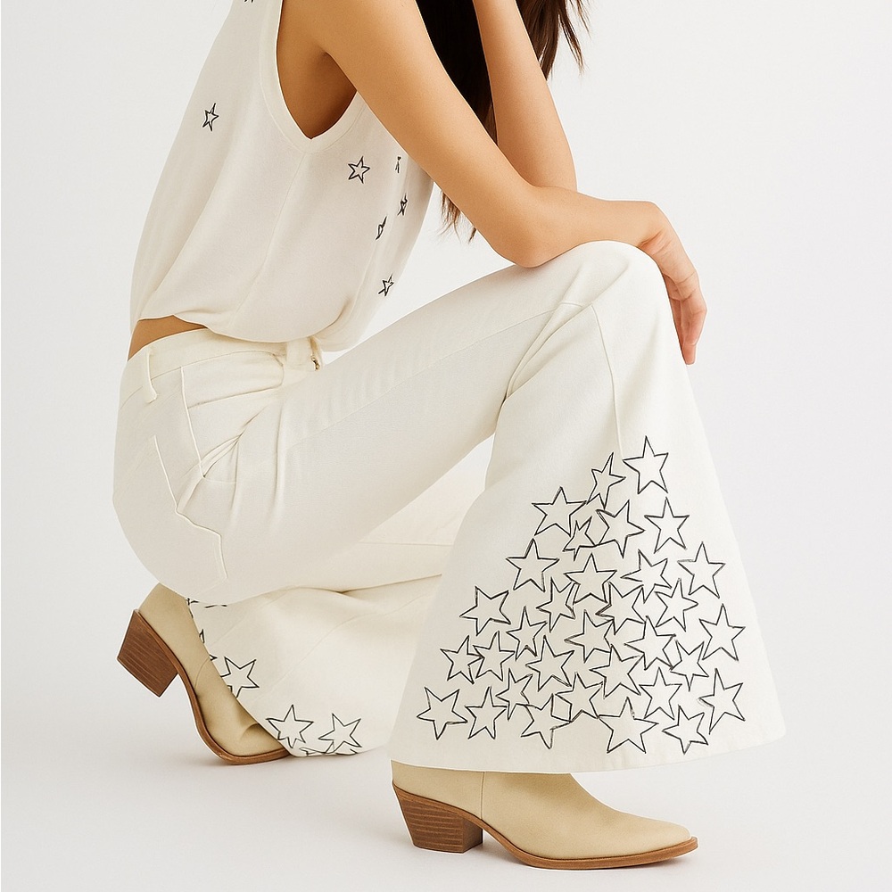 Free People float on white star ultra flare high rise jeans size 27 festival 70s - Picture 11 of 11
